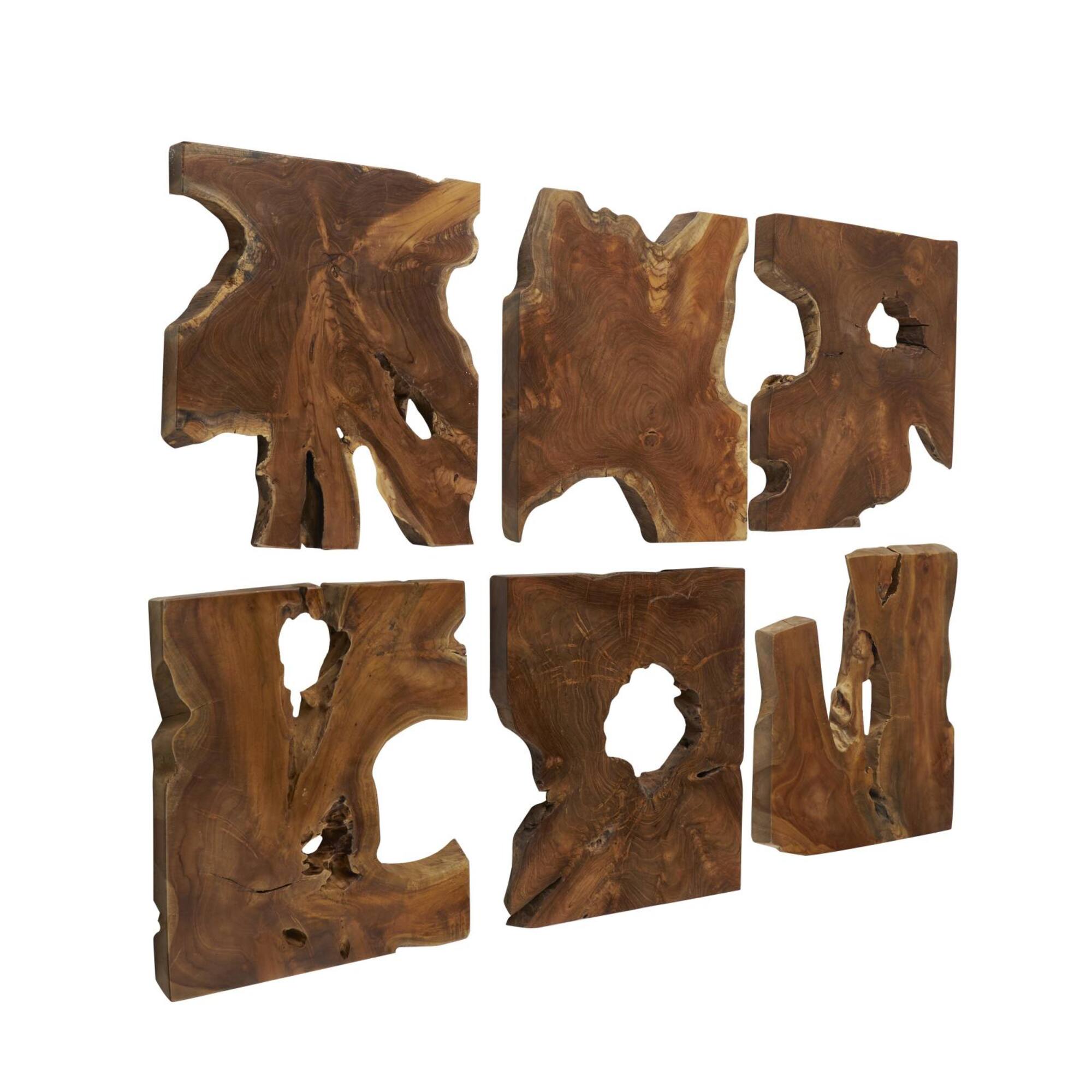 14" x 16" Brown Teak Wood Handmade Abstract Wall Décor Set